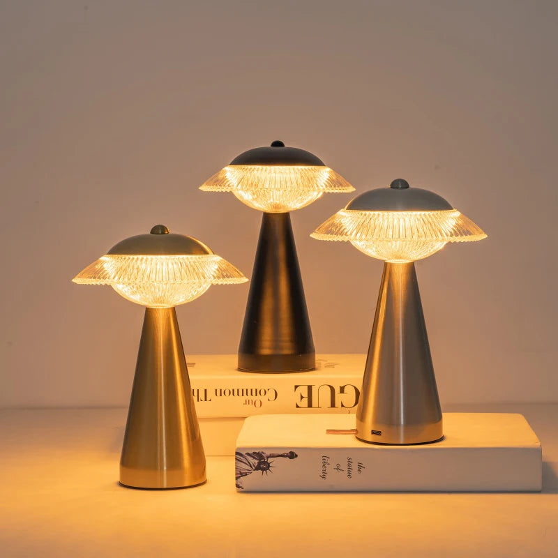 Aurelio LED Tischlampe | Touch-Steuerung & Stufenlose Dimmung | Wiederaufladbar | 3 Lichtfarboptionen | Eisen & Acryl | 23 × 16 cm