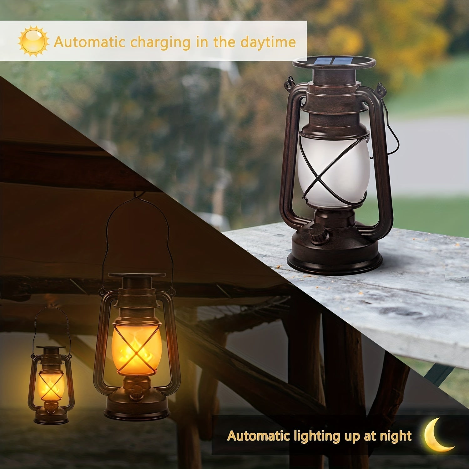 SolaraFlare Solar Lanterns | Realistischer Flammeneffekt | Solarbetrieben | Metall & Kunststoff