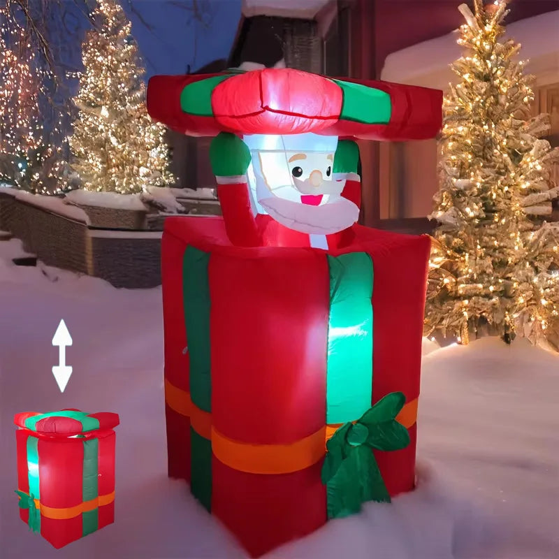 AeroSanta aufblasbare Weihnachtsfigur | 1,5 m hoch | Inklusive Geschenkbox & Bewegungsfunktion | Außenbeleuchtung mit EU-Stecker