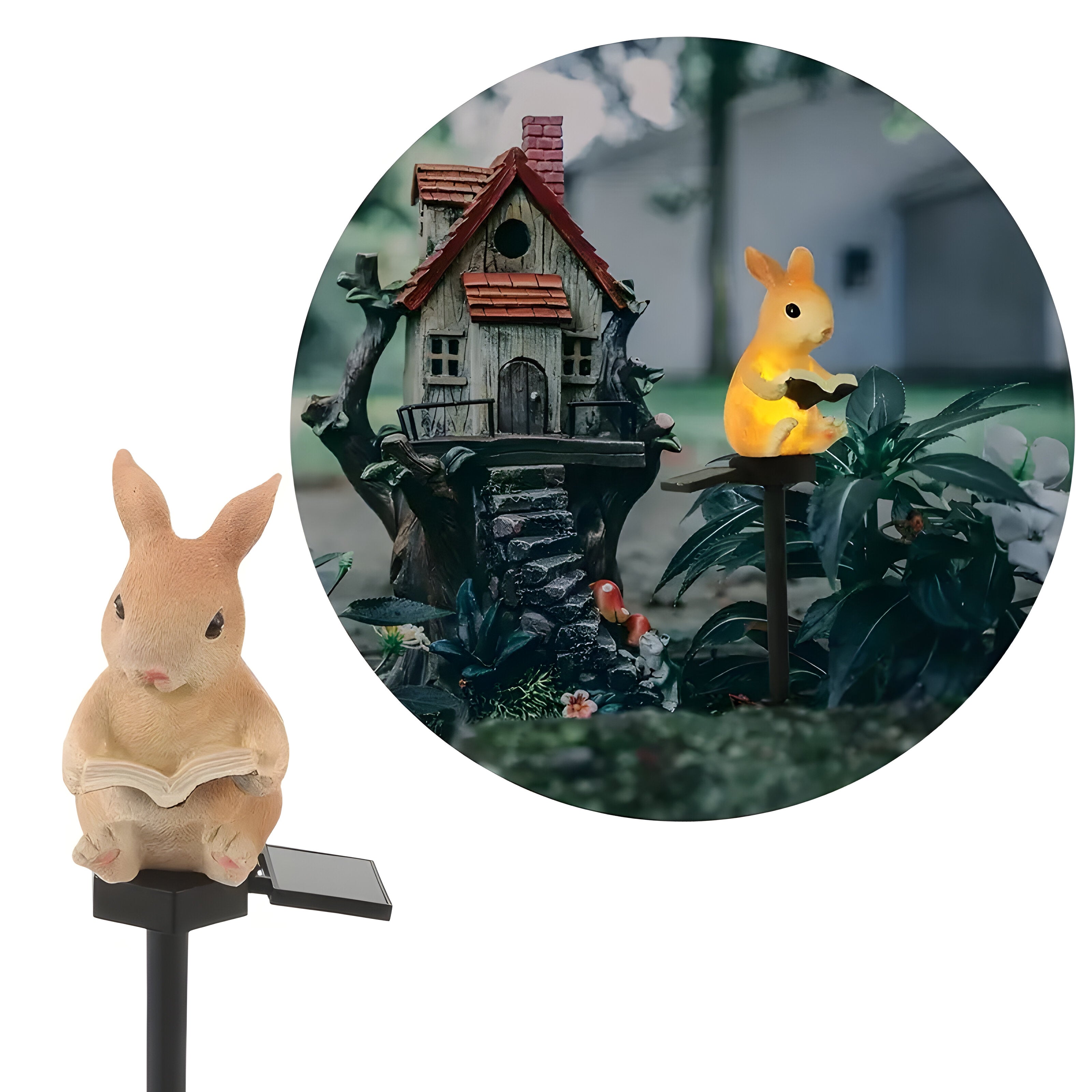 LumiHare Solar Gartenleuchte | Lesender Hase Figur mit LED | Wetterfest & Langlebig | Für Garten, Terrasse & Balkon