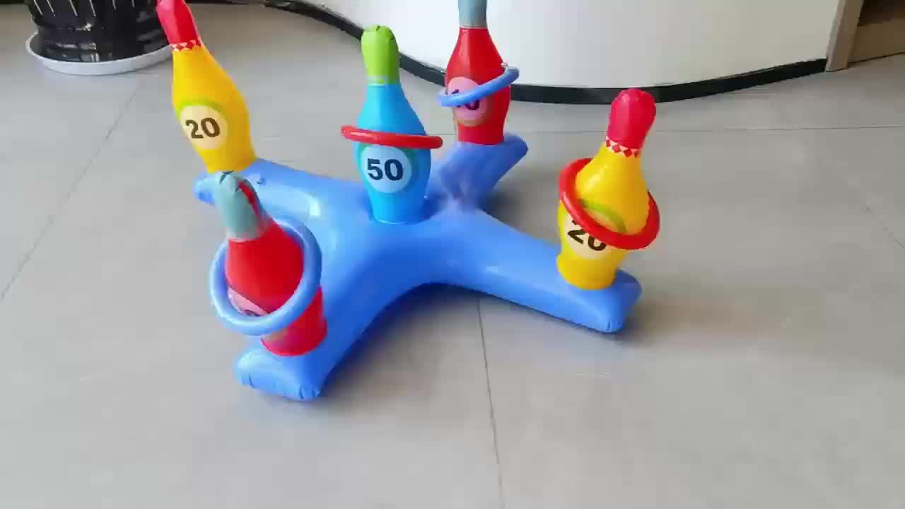 AquaStrike Wasser-Bowlingset | Aufblasbar | Bunte Kegel & Wurfringe | Für Pool & Strand