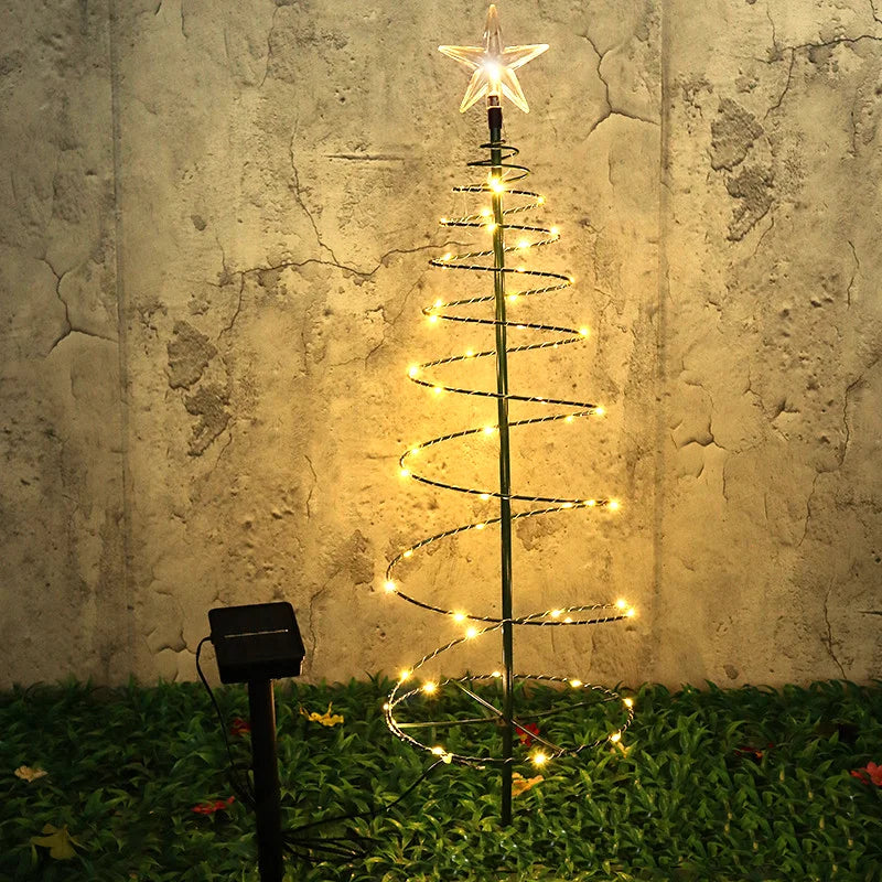 SoluxeTree Solar Weihnachtsbaum Lampe | LED Eisenkunst Ornament | Warmweiß & Mehrfarbig | Wasserdicht & Automatisch Kontrolliert