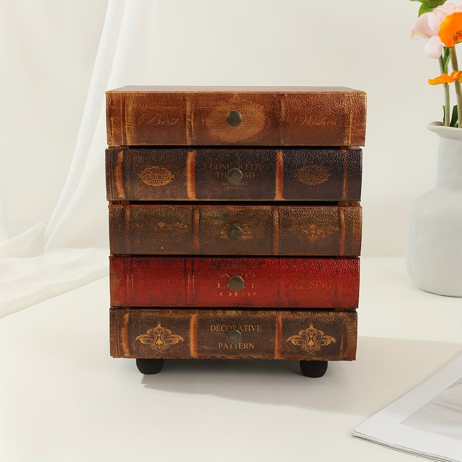 LibraBox | Vintage Bücherstapel Aufbewahrung | Schmuck & Büro Organizer | Massivholz