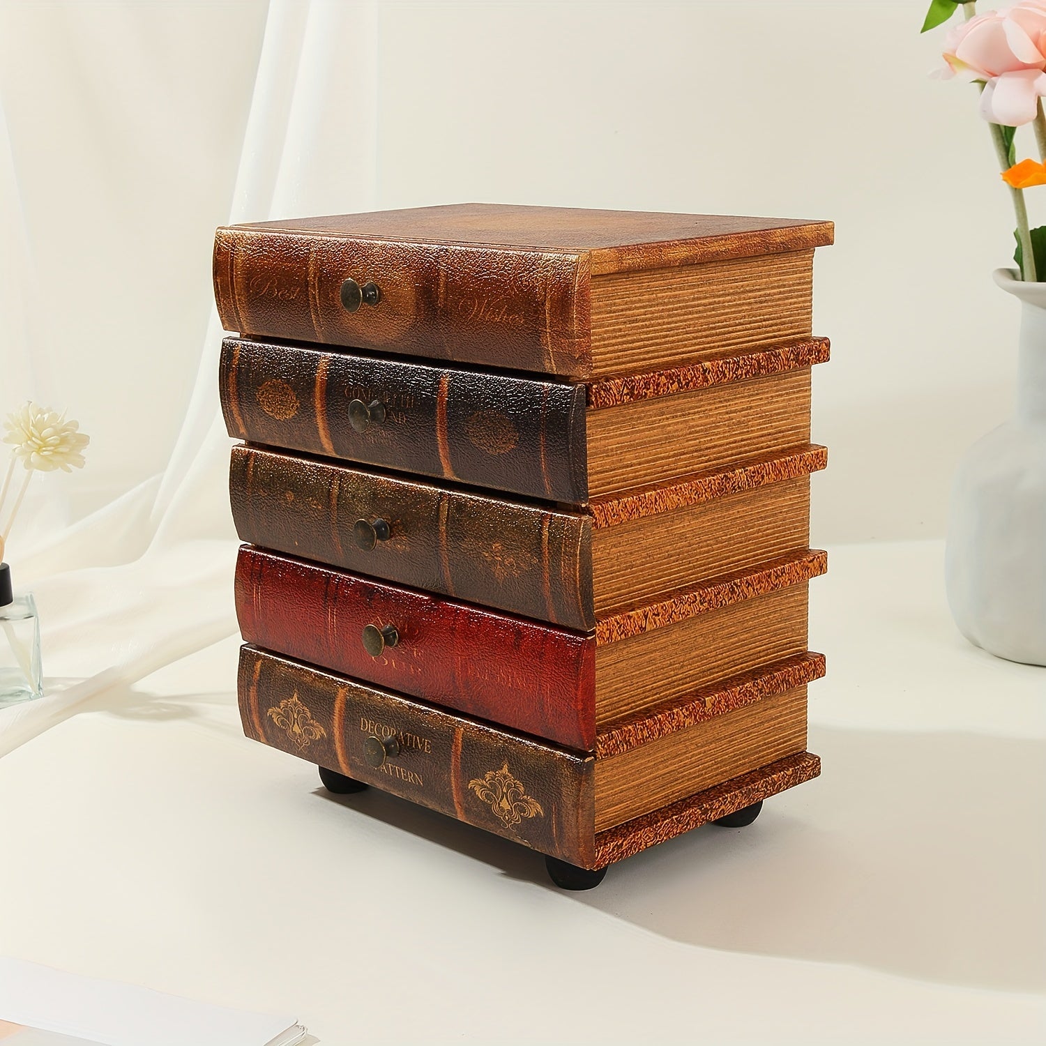 LibraBox | Vintage Bücherstapel Aufbewahrung | Schmuck & Büro Organizer | Massivholz
