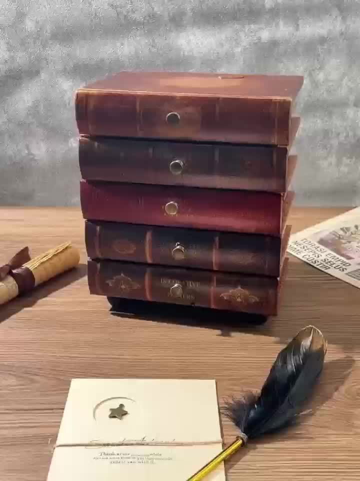 LibraBox | Vintage Bücherstapel Aufbewahrung | Schmuck & Büro Organizer | Massivholz