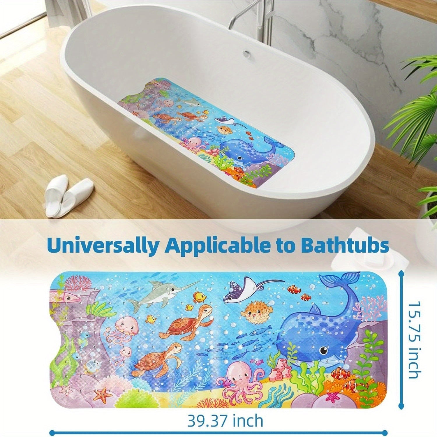 SplashSafe Badewannenmatte | Extra Rutschfest & Bunt | Mit Meeresmotiv & Saugnäpfen | Waschbar & Hygienisch
