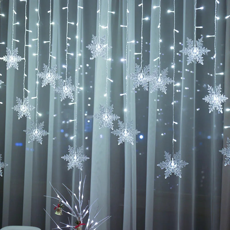 SnowGleam LED Schneeflocken Lichterkette | 3,2 m Vorhanglicht | 8 Beleuchtungsmodi | IP44 Wasserdicht | Weihnachts- & Partydekoration
