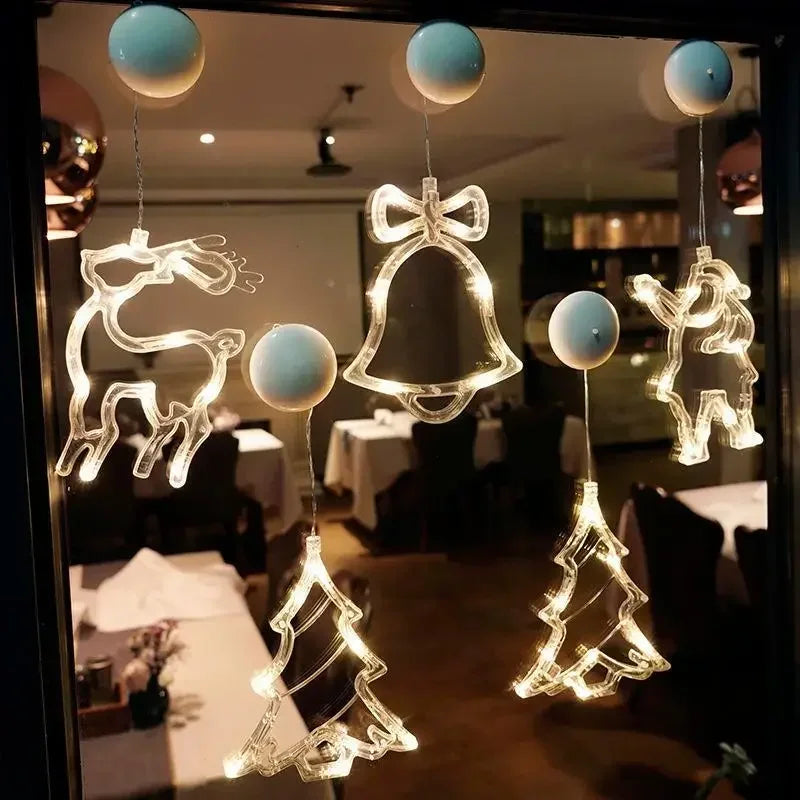 LED Fensterlicht GlowSnow | Weihnachts-Saugnapflampe | Weihnachtsmann- & Schneeflocken-Design | Batteriebetrieben | Warmweiß