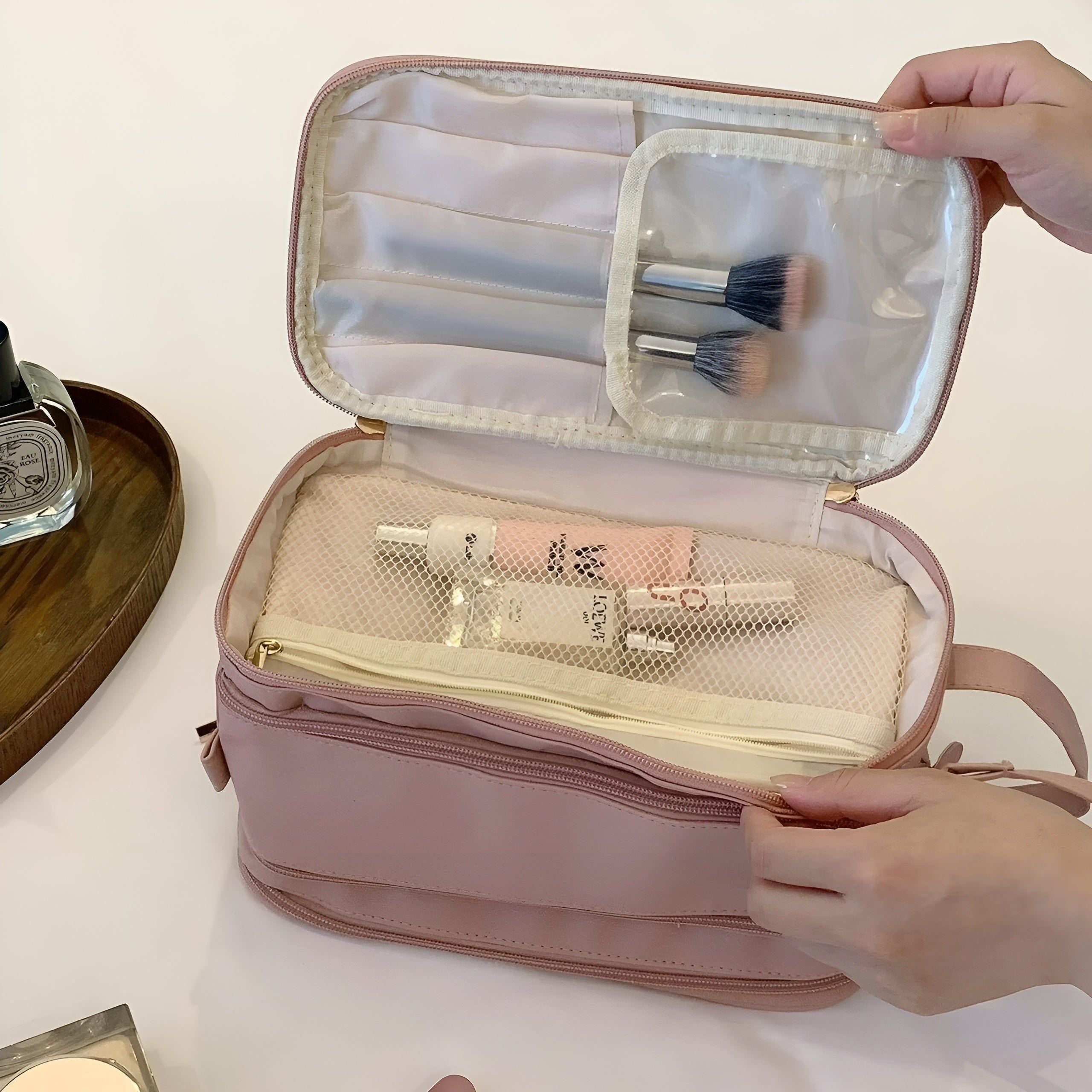 Glamora Kosmetiktasche | Eleganter Make-up Organizer | Wasserabweisendes Nylon | Ideal für Reisen