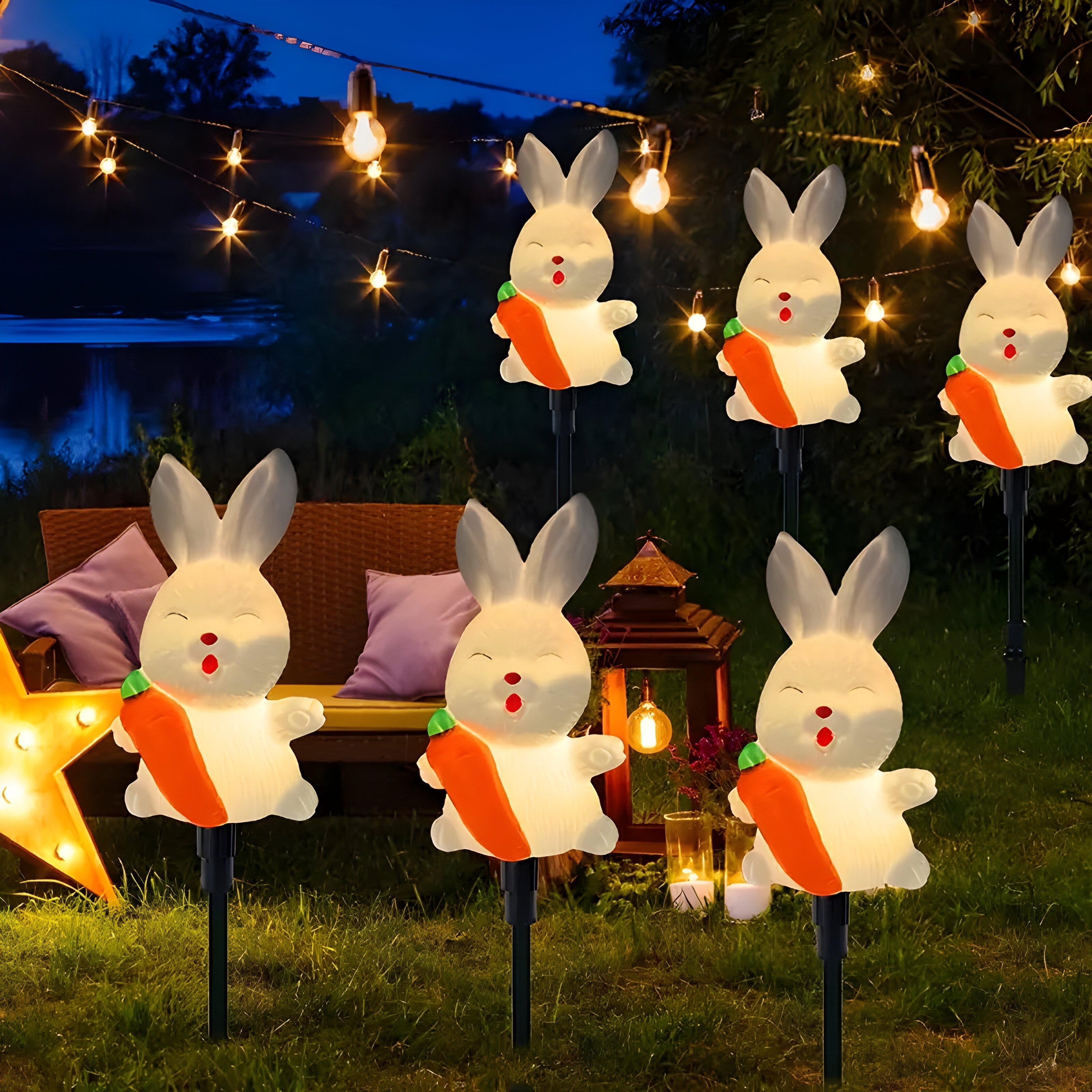EasterGlow Solar Osterhasenlichter | LED Figuren im 6er-Set | Wetterfest & Stromsparend | Für Garten, Terrasse & Wege