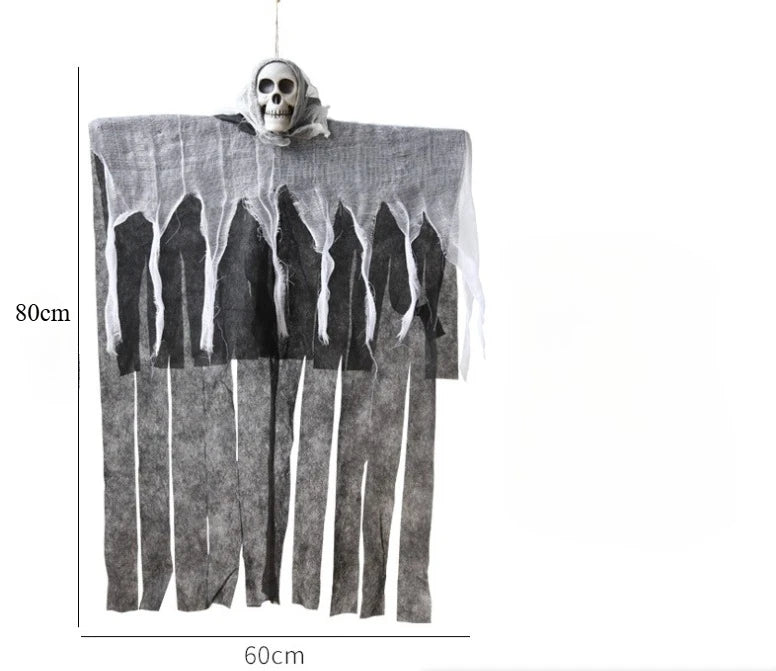 Halloween Dekoration GloomyGhost | LED Leuchtender Schädelgeist | Hängende Figur | 57 × 80 cm