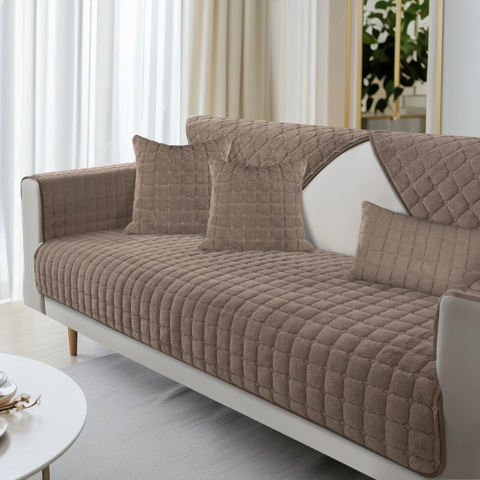 Velvoria | Samtsofa-Schutzbezug | Plüsch, Steppung & Weich | Rutschfester, Waschbarer Möbelbezug für Couch & Ecksofa