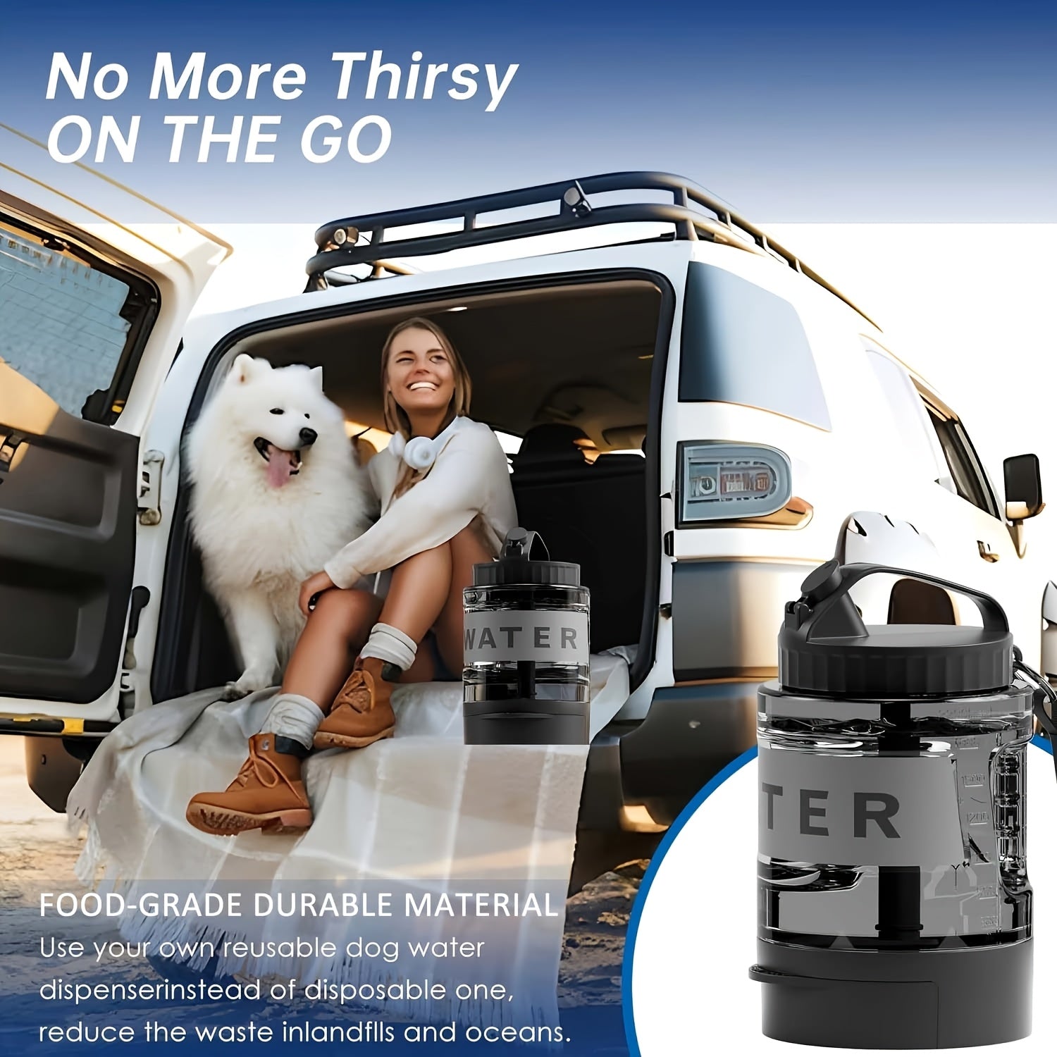 AquaTails | Hunde-Trinkflasche To-Go | 2,18L Volumen & Faltbare Schale | Für Outdoor, Reisen & Abenteuer