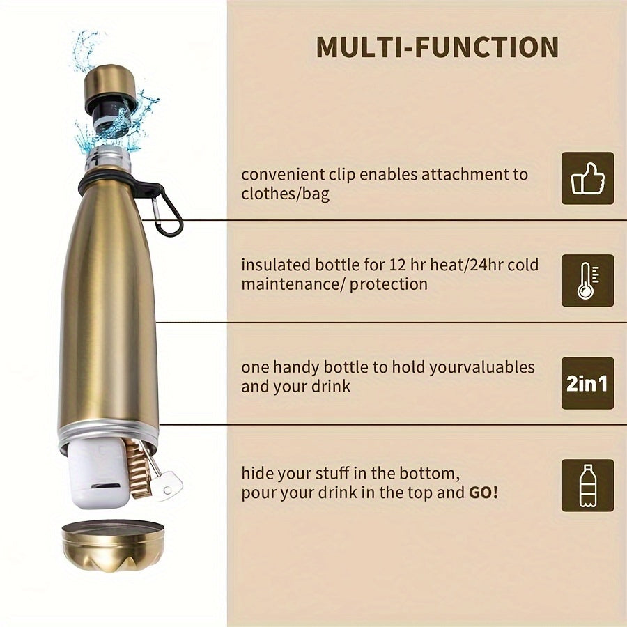 AURASTASH | Isolierflasche mit Geheimfach | Doppelwandiger Edelstahl & auslaufsicher | Für Alltag, Reisen, Sport & Büro