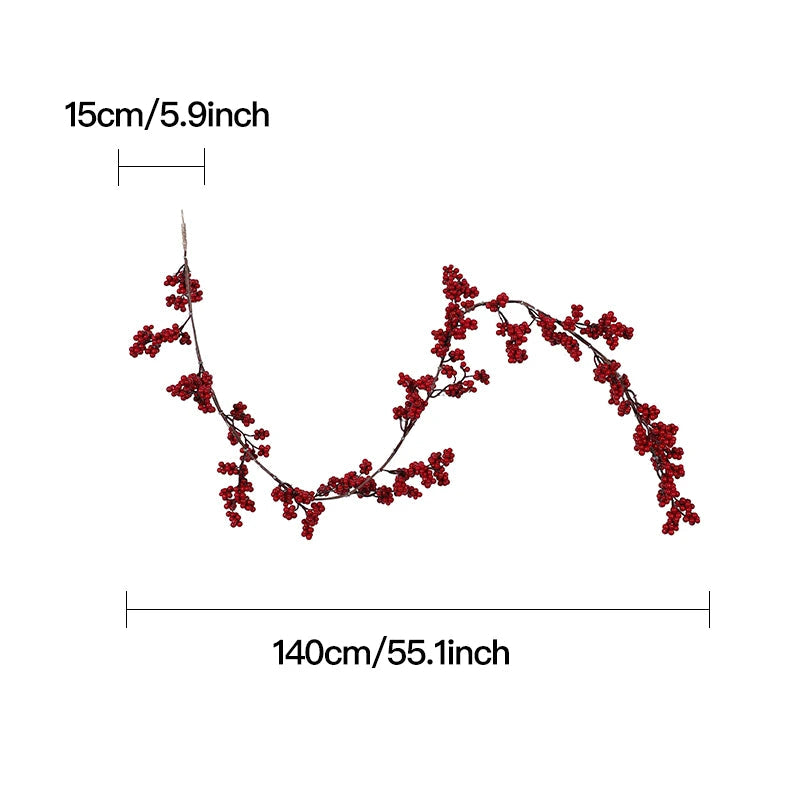 BerryLux Christliche Girlande mit roten Beeren | Einzelstück | Künstliche Beeren-Girlande zur Dekoration von Tischen, Kaminen & Türen | Stilvolle Winter- & Weihnachtsdekoration