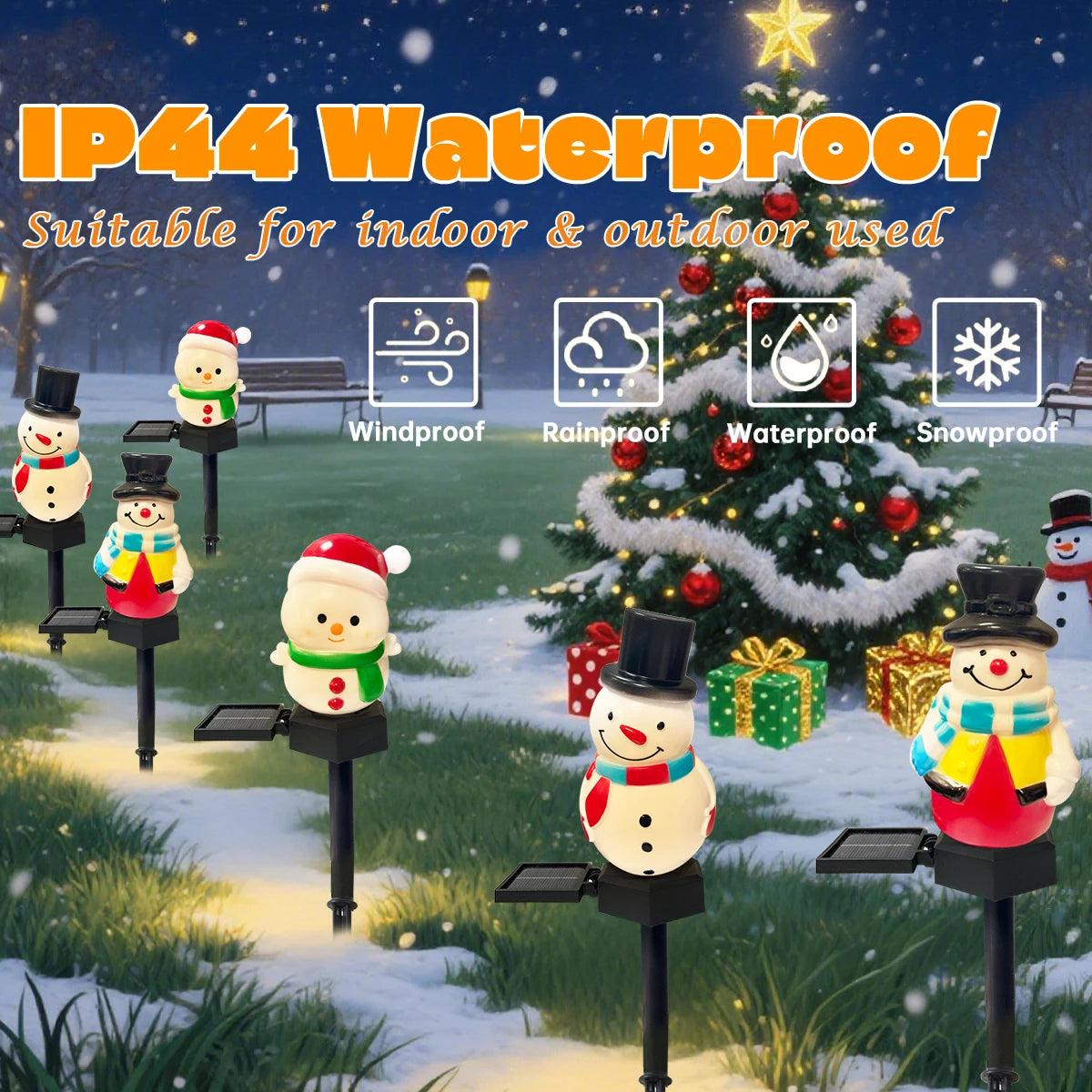 FrostyGlow Solar-Schneemannlampe | LED-Gartenleuchte | Wasserdicht, Energieeffizient | Außenweihnachtsdekoration