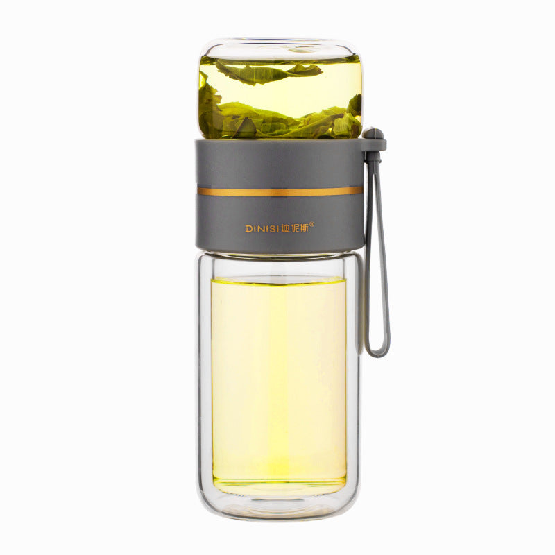 TeaVoyage Infuser | Doppelt isolierte Teeflasche | Auslaufsicher & Stilvoll | 400–450 ml Borosilikatglas
