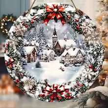 FrostVille | Weihnachtsschild aus Holz mit Relief-Effekt | Winterdorf und verschneite Landschaft | Wand- und Türdekoration