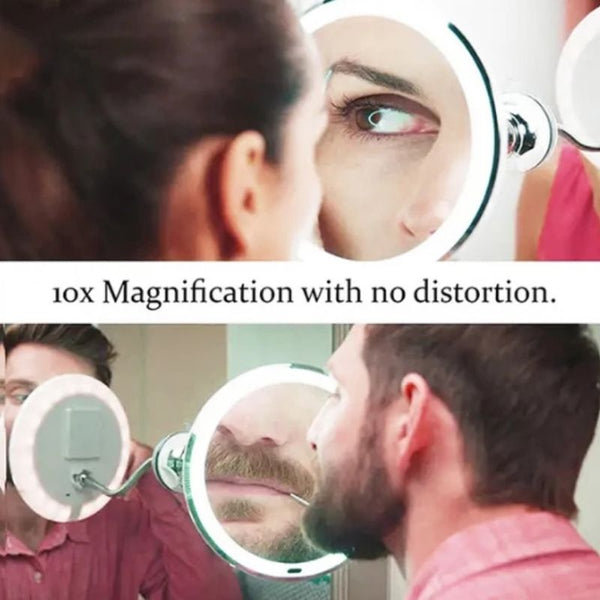 GlowMirror LED Magnifying Mirror | 10x Magnification | Flexible Neck Design