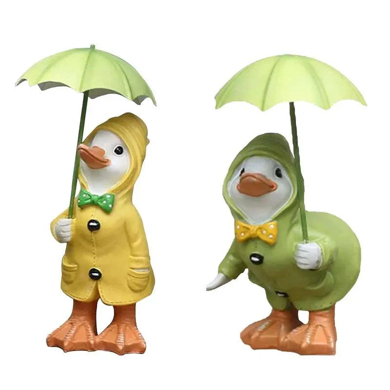 2-teiliges Enten-Gartenfiguren-Set | Handbemalt | Wetterbeständiges Harz | 12x6 cm