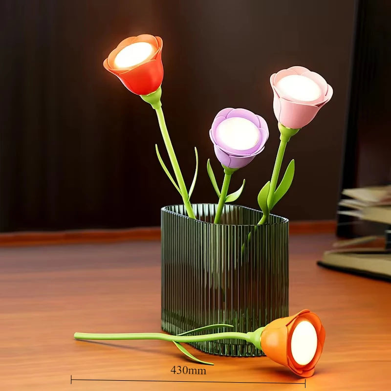 Lunafleur | Wiederaufladbare LED-Rosenlampe | Flexibel & Dimmbar | 3 Farblichter mit Helligkeitsspeicher | Kreatives Nachtlicht & Geschenk für Frauen