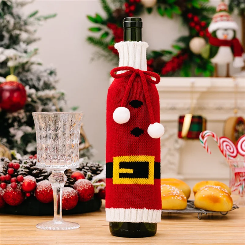 Festivelle 3-teiliges Weihnachtsflaschenhüllen-Set | Gestrickte Weinflaschenhüllen | Kordelverschluss | Passend für 750ml Wein- und Champagnerflaschen | Polyester