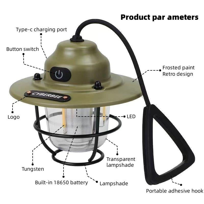 LumoCamp Retro Lampe | LED Campinglicht | USB-Aufladbar & Robust | Für Outdoor & Notfall