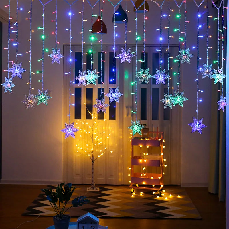 SnowGleam LED Schneeflocken Lichterkette | 3,2 m Vorhanglicht | 8 Beleuchtungsmodi | IP44 Wasserdicht | Weihnachts- & Partydekoration