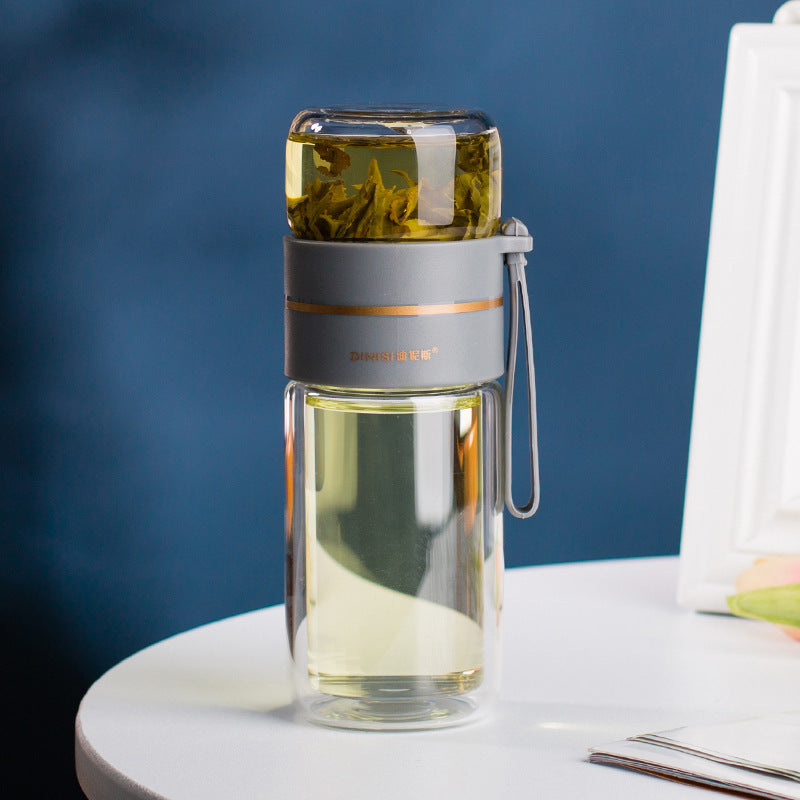 TeaVoyage Infuser | Doppelt isolierte Teeflasche | Auslaufsicher & Stilvoll | 400–450 ml Borosilikatglas