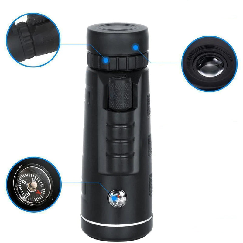 Zoomalis Monokular 12x50 | Handyadapter & Stativ | Wasserdicht & Kompakt | Für Outdoor & Reisen