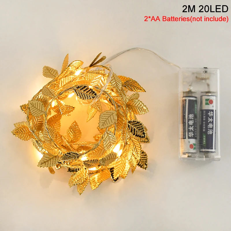 Aurellia | 2 m LED-Lichterkette | 20 LED Goldenes Blatt-Design | Warmweißes Licht | Dekorative Girlande für Hochzeiten, Partys & Zuhause