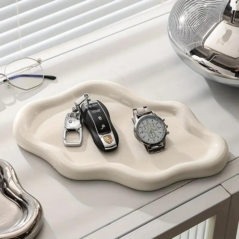 Cloudiva Schmuckschale | Wolkenform Keramik | Dekoschale für Schmuck & Schlüssel | Weiß
