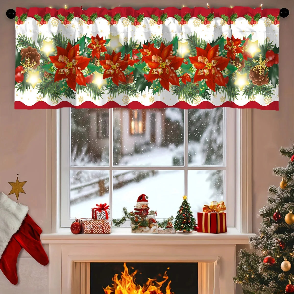 NoëlHome Weihnachtsvorhänge Kurz | Festliche Fensterdeko | 100 % Polyester | Küche & Badezimmer | Weihnachtskollektion 2025