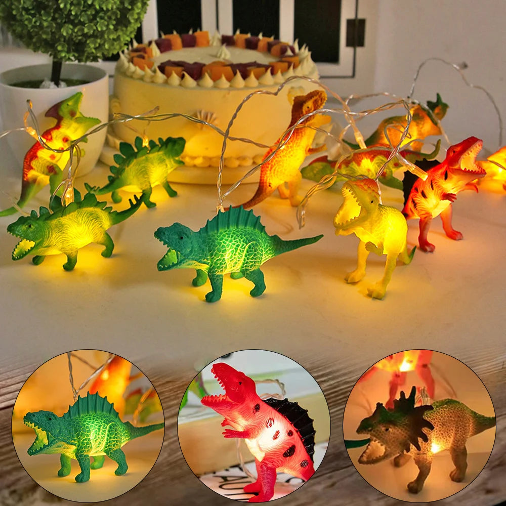 DinoGlow LED Dinosaurier-Lichterkette | Batteriebetrieben | Warmweiß | Kinderzimmer & Dekoration