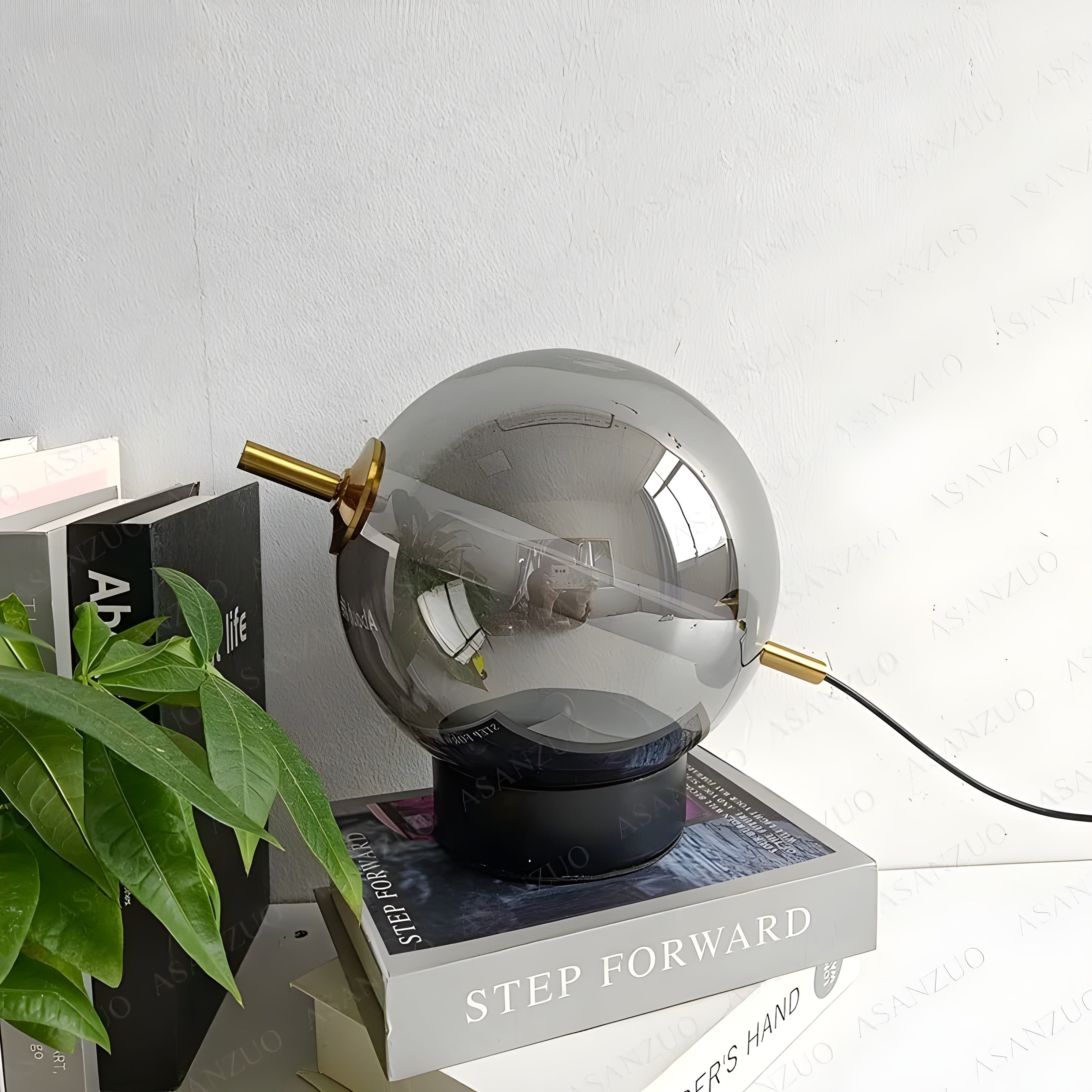Glasvora Tischlampe | Kugelleuchte aus Farbglas | Retro Mid-Century Design | Warmes LED-Licht