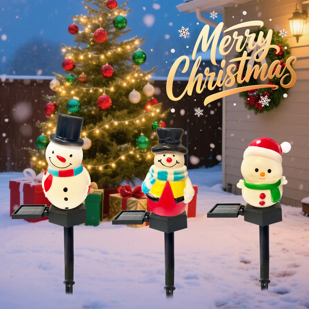 FrostyGlow Solar-Schneemannlampe | LED-Gartenleuchte | Wasserdicht, Energieeffizient | Außenweihnachtsdekoration