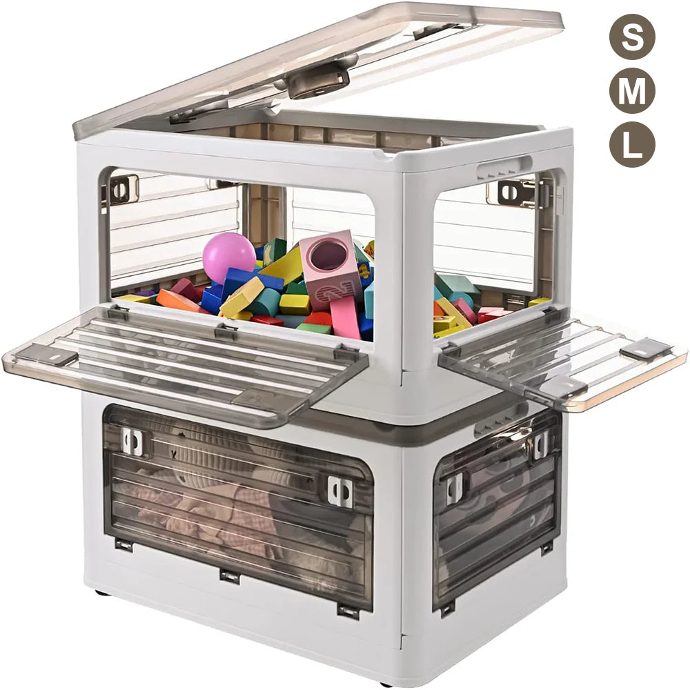 Flexora Klappbare Aufbewahrungsbox | Klare Klappbox mit Griff & Rollen | Stapelbar und Platzsparend | 27 L / 40 L / 53 L – Weiß