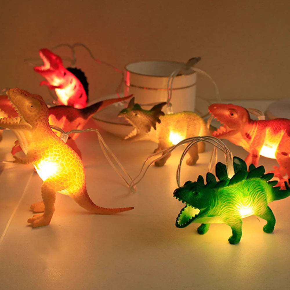 DinoGlow LED Dinosaurier-Lichterkette | Batteriebetrieben | Warmweiß | Kinderzimmer & Dekoration