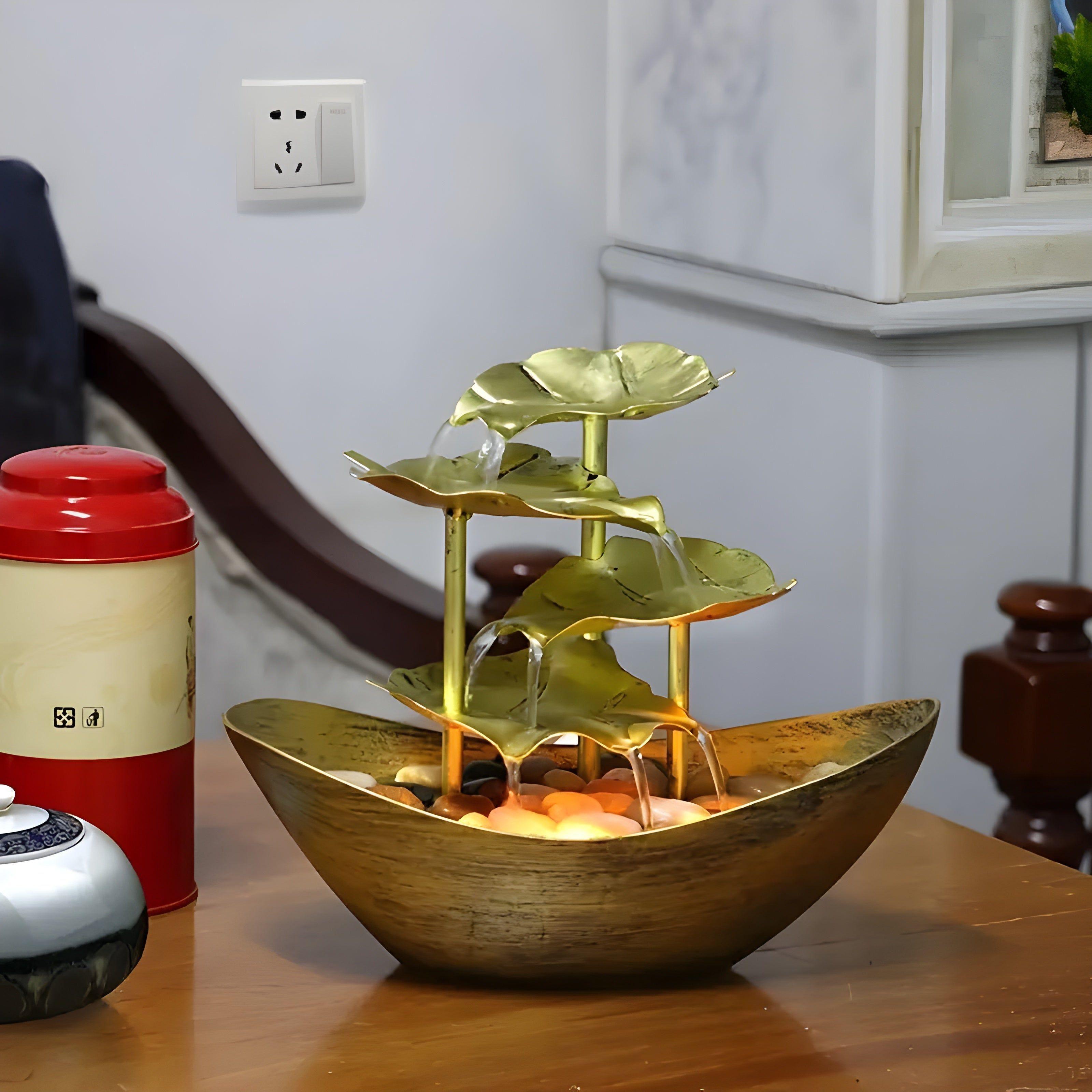 Tranquiluxe Tischbrunnen mit LED-Licht | Vintage-Design | Beruhigender Wasserfluss | USB-Betrieb