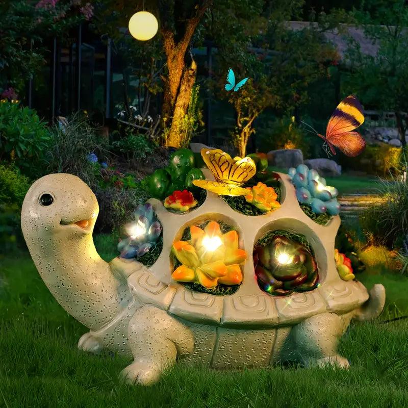 LumoShell Solar Schildkröte | Mit LED & Sukkulenten | Wetterfestes Resin