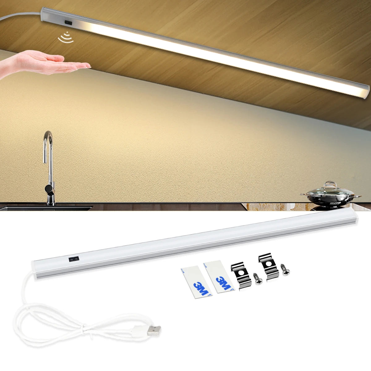 LumiWave LED-Lichtleiste mit Handbewegungssensor | USB-betrieben | Erhältlich in 30/40/50 cm | Ideal für Küchen-, Badezimmer- und Schrankbeleuchtung