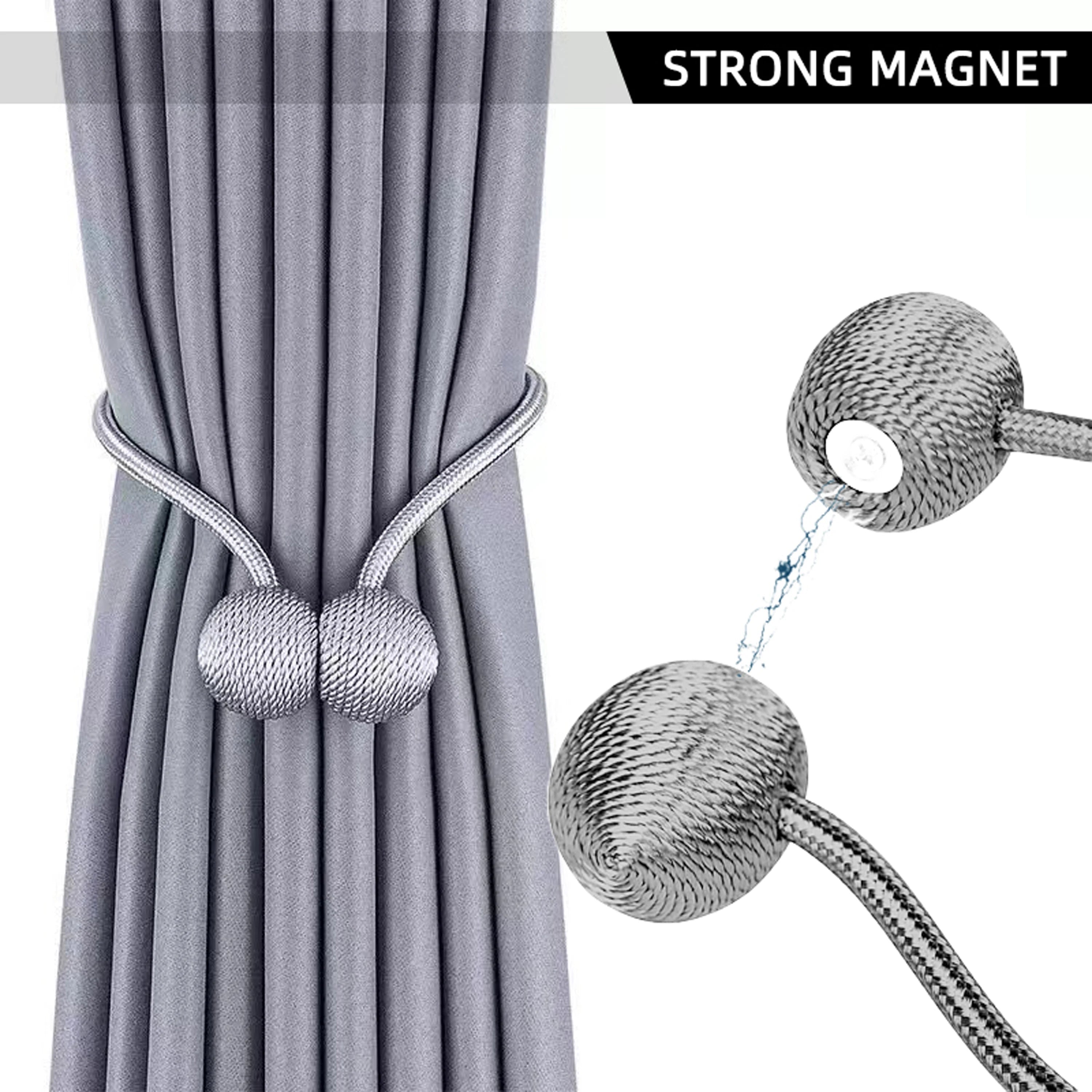 MagnoLuxe Gardinenhalter Set mit 2 Stück | Modernes Design Magnetische Kugel-Gardinenhalter | Flexible Kordelbindungen für Wohnzimmer- und Schlafzimmergardinen