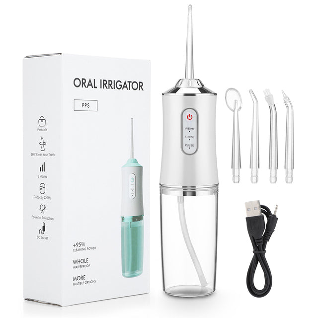 Aquavix CleanJet | Munddusche | Tragbar | 3 Modi | 4 Düsen | 220 ml Tank