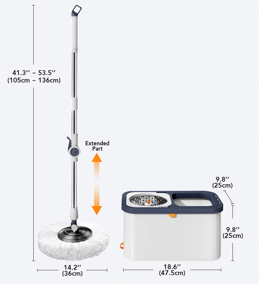 Glanzilo SpinPro | Schleudermopp Set | Trennsystem | 136 cm Griff | 3 Ersatzköpfe