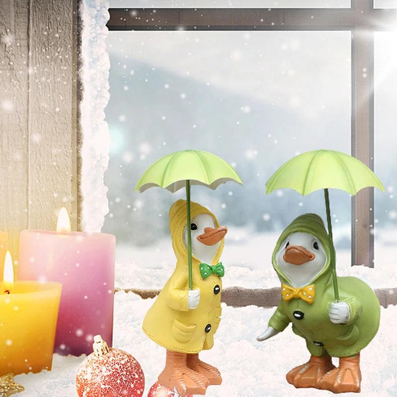 2-teiliges Enten-Gartenfiguren-Set | Handbemalt | Wetterbeständiges Harz | 12x6 cm