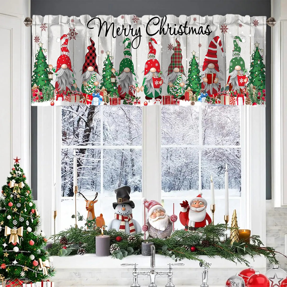 NoëlHome Weihnachtsvorhänge Kurz | Festliche Fensterdeko | 100 % Polyester | Küche & Badezimmer | Weihnachtskollektion 2025