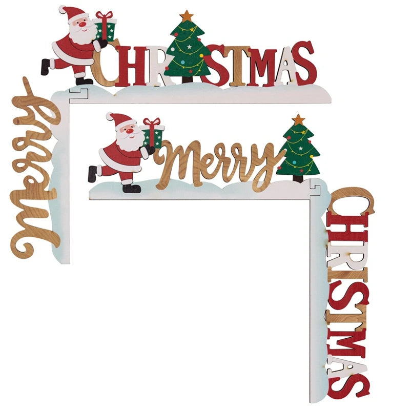 Weihnachtseckdekoration Weihnachtsmann-Ecke | Holz-Wand- und Tür-Eckornament | Lustiges Weihnachtsdesign mit Weihnachtsmann & Elfen | 3D Holzschild