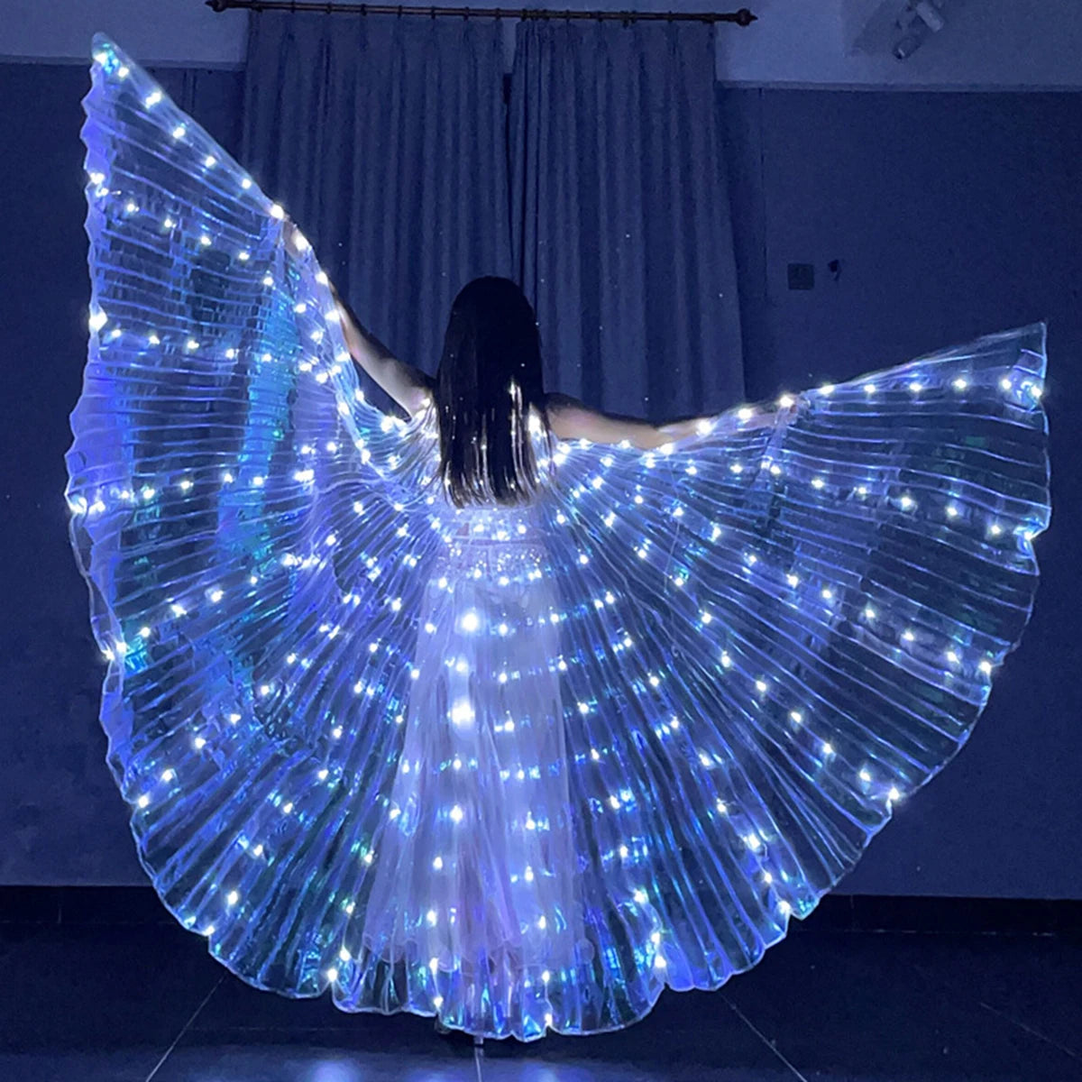 LED-Flügelkostüm LumiWings | Beleuchteter Feenumhang | 140 cm / 110 cm | Inklusive Teleskopstäben & Schalter | Ideal für Bühne, Party & Show