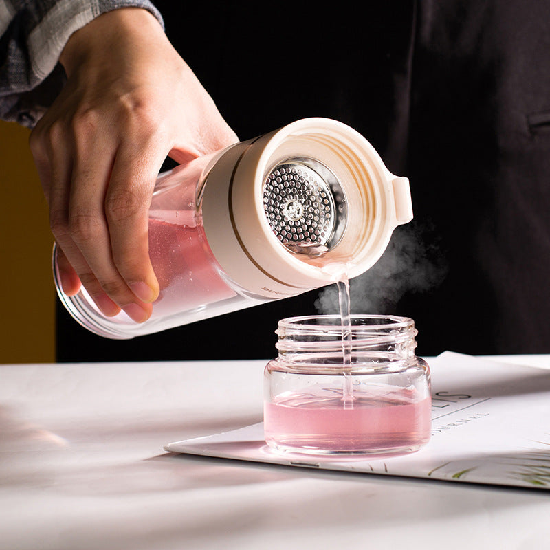 TeaVoyage Infuser | Doppelt isolierte Teeflasche | Auslaufsicher & Stilvoll | 400–450 ml Borosilikatglas