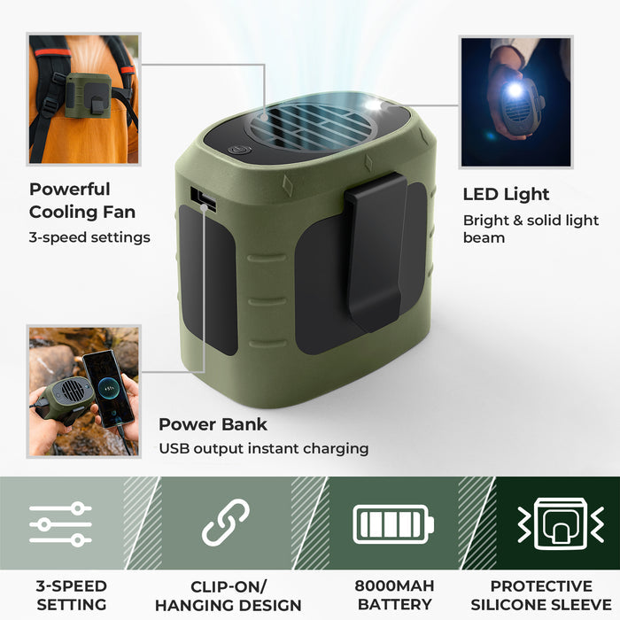 CoolBreeze Pro Handfree Ventilator | Tragbare Kühlung mit LED-Licht | Powerbank & 8000 mAh Akku